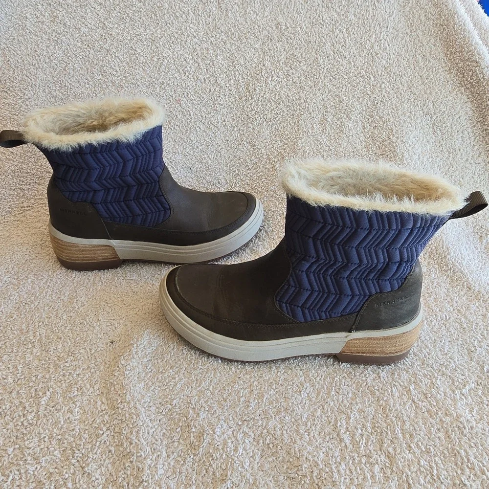 Merrell Women's Ankle Boots Polar Haven Peacoat Waterproof Sz 6.5 Faux Fur Lined